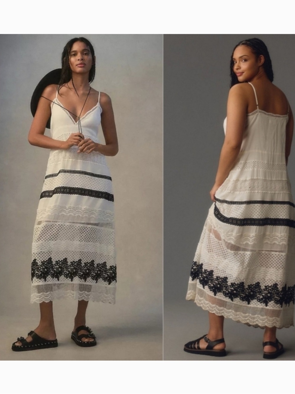 Anthropologie Cream V-Neck Crochet Trim Slip Dress Size Small